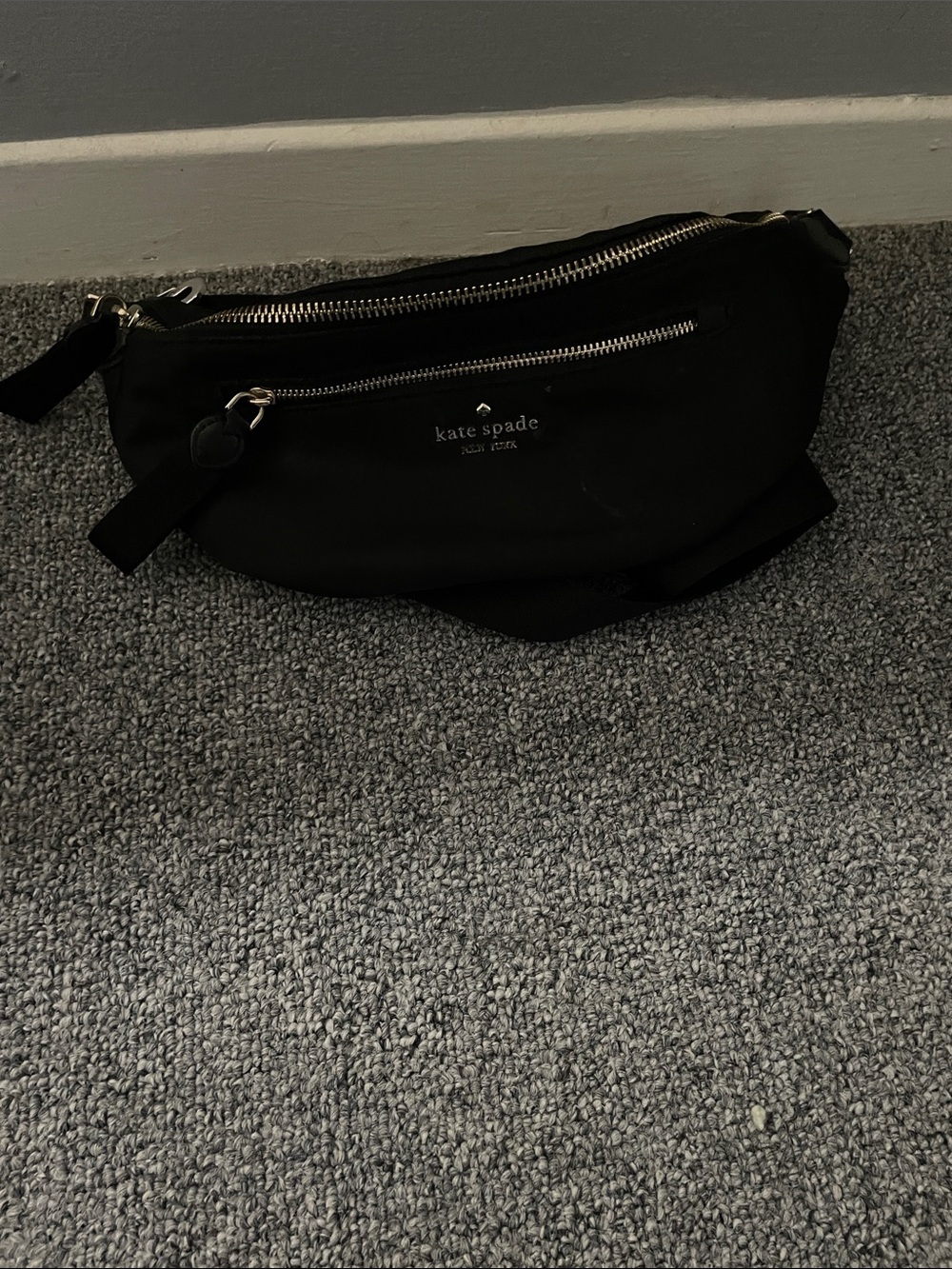kate spade Black Nylon Belt Bag with Silver Zippers
